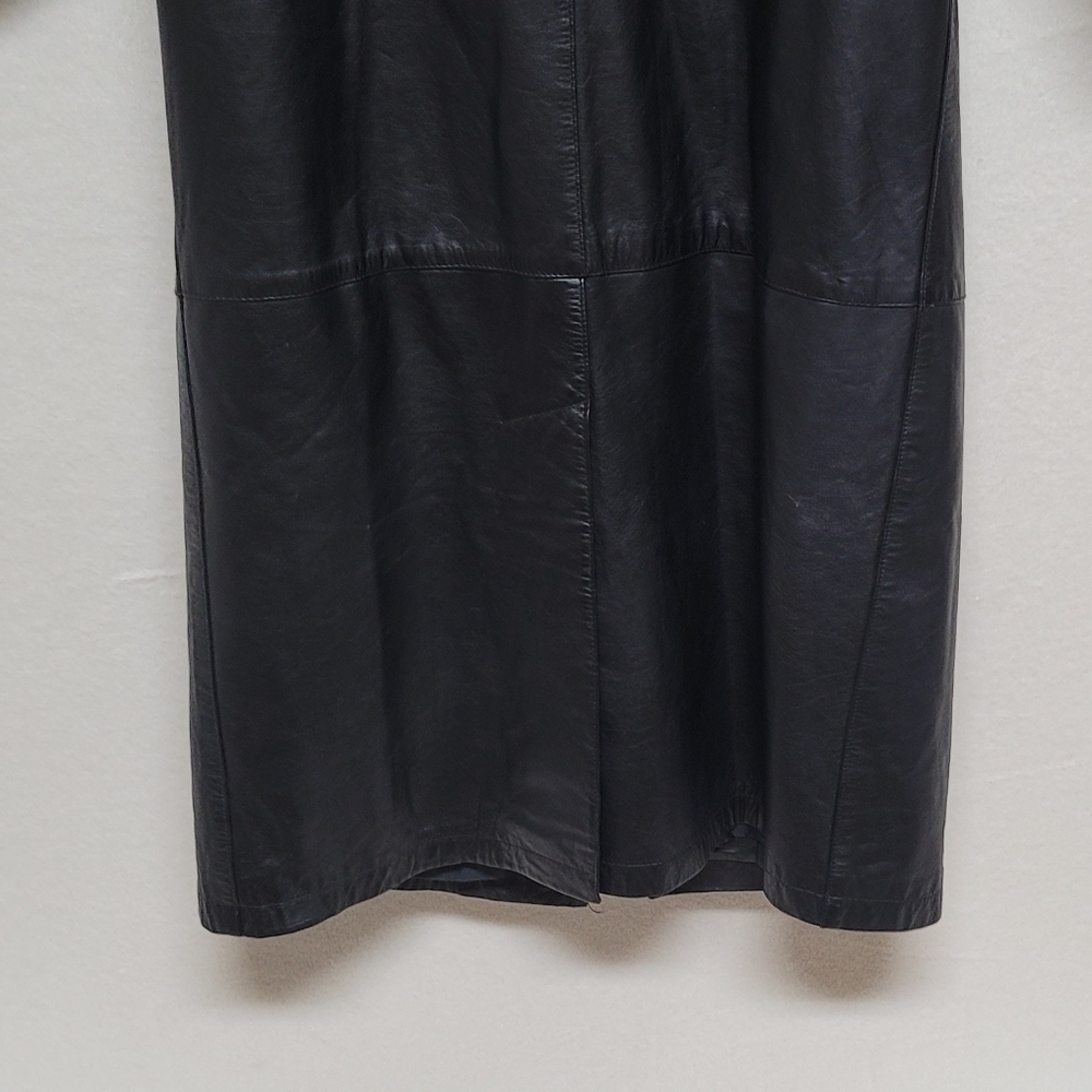 80s Vintage BKE Black Leather Longline Dolman Sleeve Oversized Trench Coat 7/8 - Picture 11 of 14